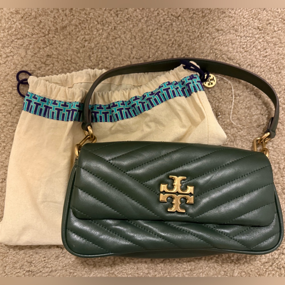 Tory Burch Dark Green Quilted Crossbody Bag